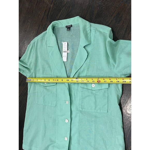 J Crew Camp Collar Shirt Women's 4 Green Linen Blend Button Up Beach Resort - Picture 7 of 7